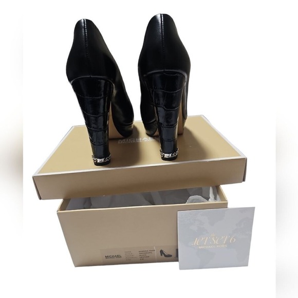 Michael Kors Black Leather Platform Pumps Classic High Heel Office Party Shoes 8 - Picture 6 of 11